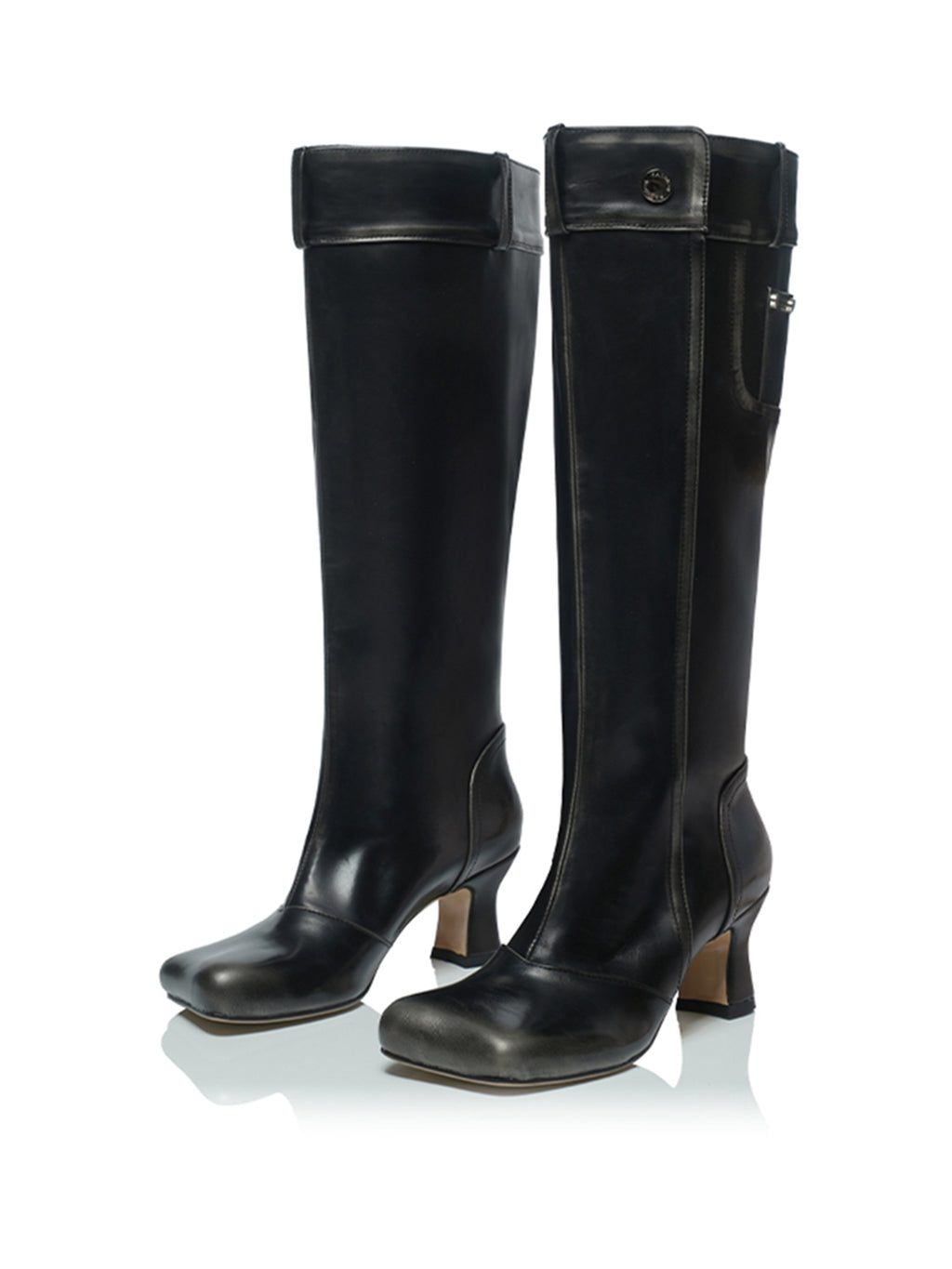 Vintage Distressed Square-Toe Riding Boots detail 1