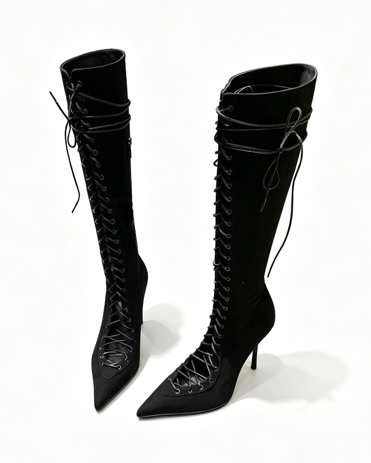 Lace-Up Thigh-High Boots
