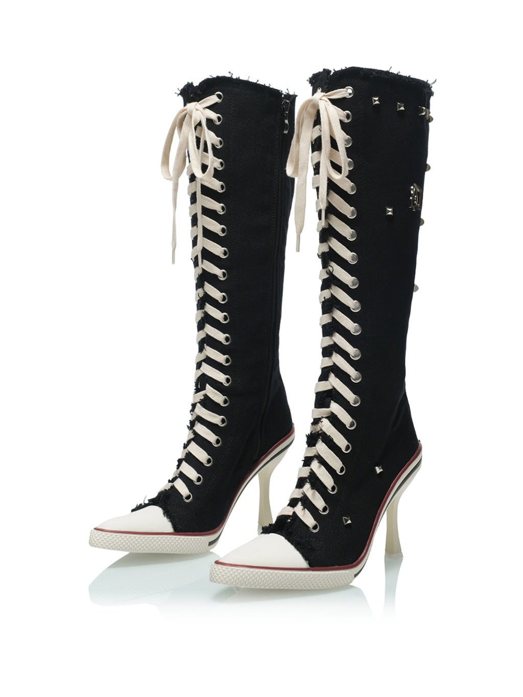 Distressed Lace-Up High Heel Knee-High Boots detail 2
