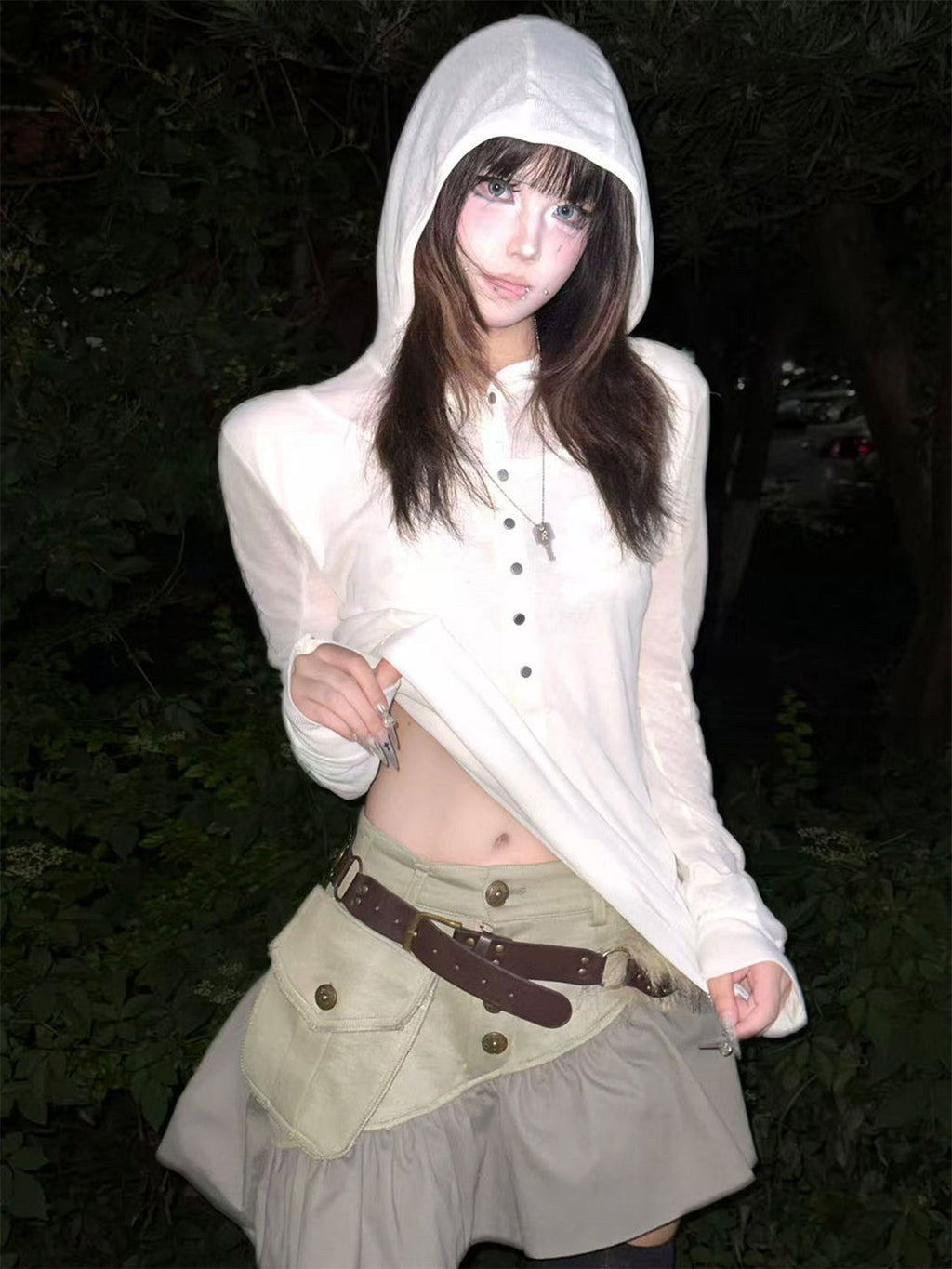 PAIKI Cross Assassin Fake Two-Piece Long Sleeve Hooded T-Shirt