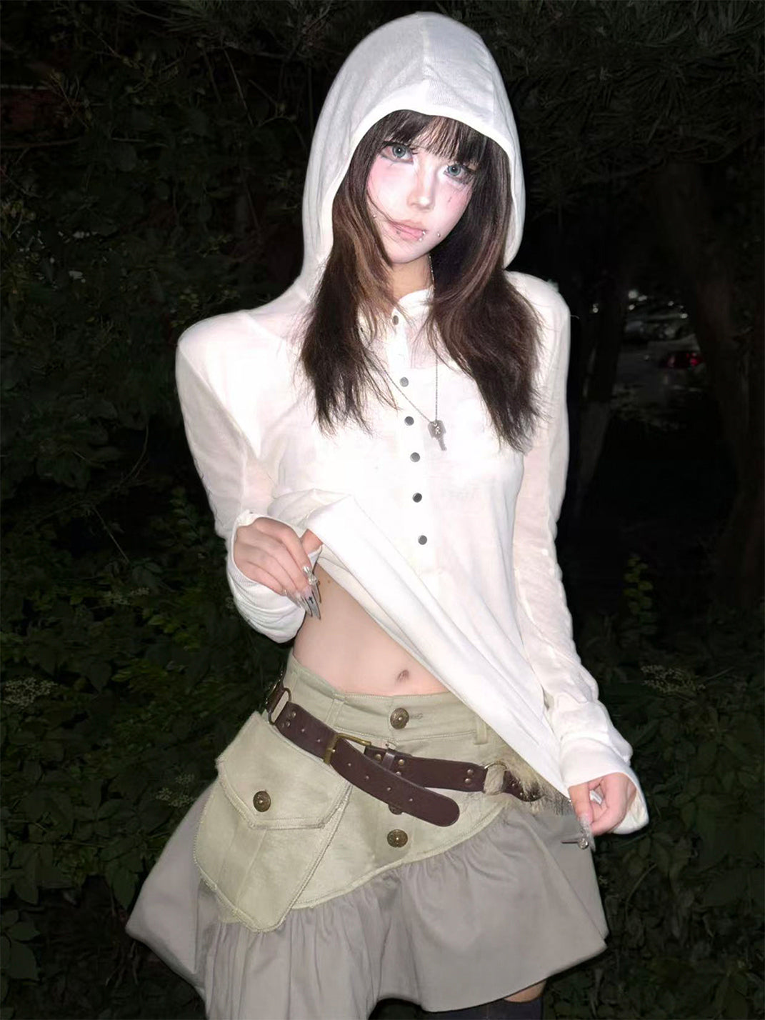 PAIKI Cross Assassin Fake Two-Piece Long Sleeve Hooded T-Shirt