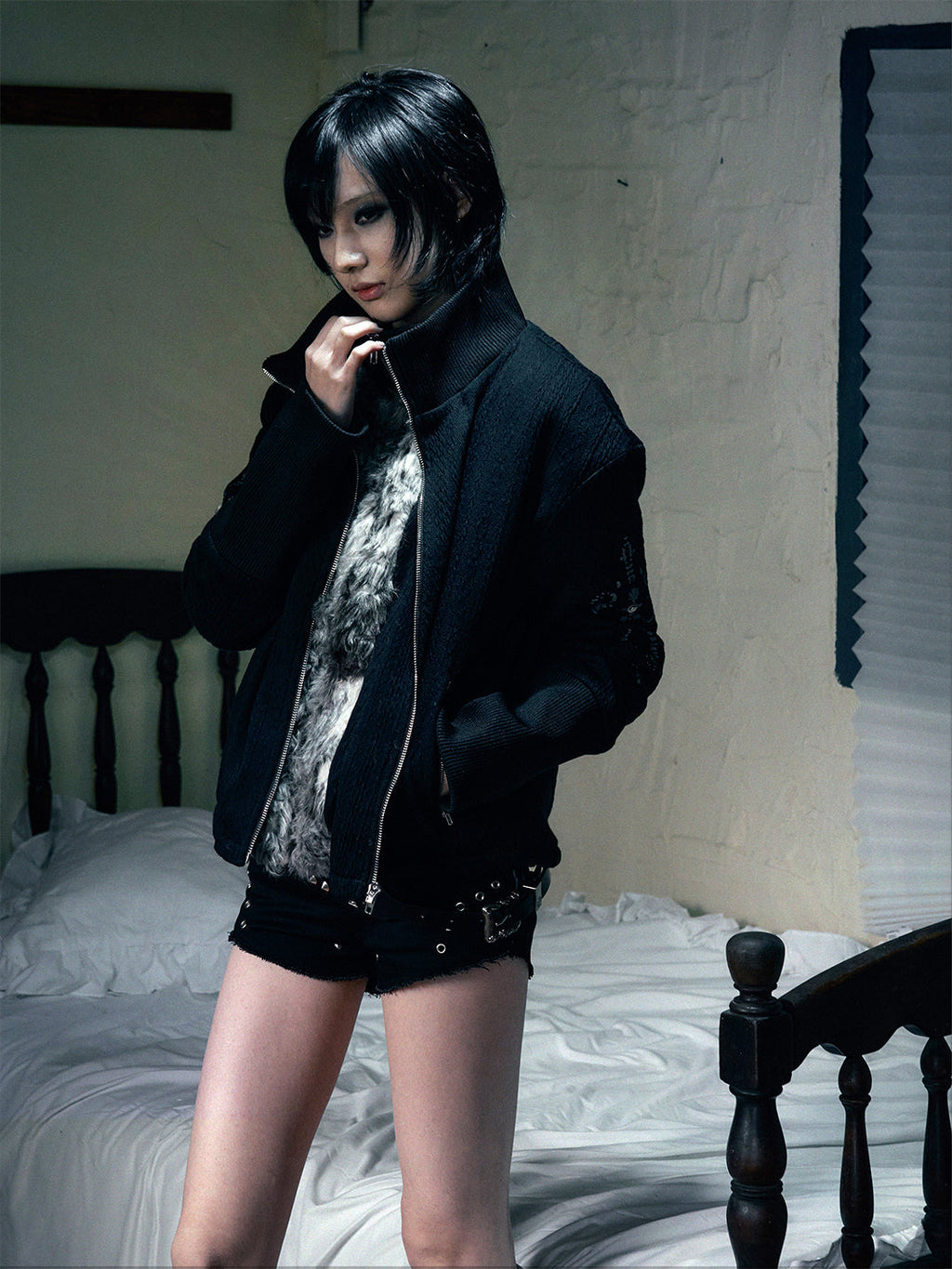 PAIKI Cross Rope Cow Print Knit Jacket