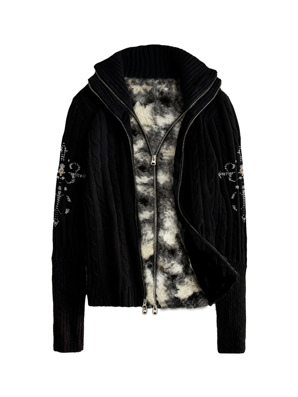 PAIKI Cross Rope Cow Print Knit Jacket