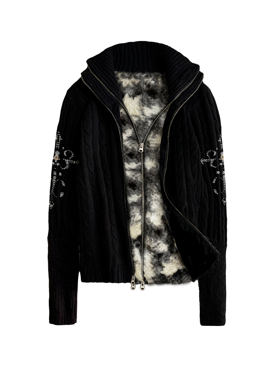 PAIKI Cross Rope Cow Print Knit Jacket