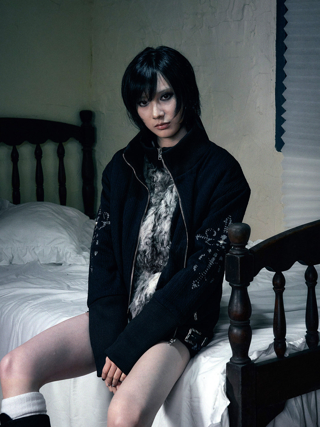 PAIKI Cross Rope Cow Print Knit Jacket