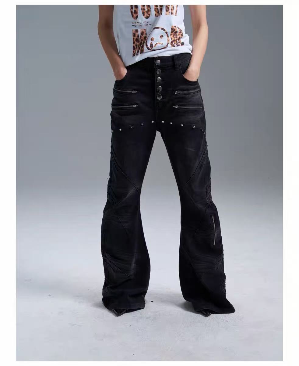 Shark Skin Washed Curved Knife Jeans (Washed and Aged Style)