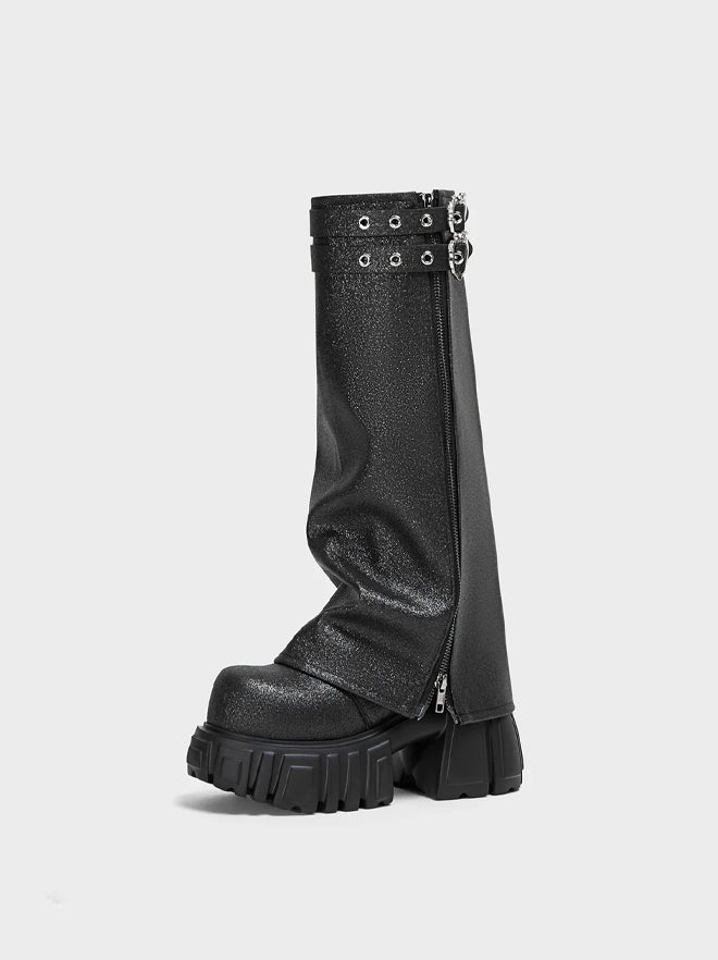 Black platform ankle boots with lug sole