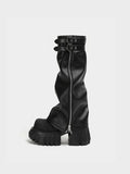 Black waterproof platform ankle boots