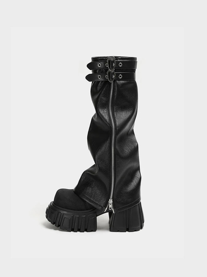 Black waterproof platform ankle boots
