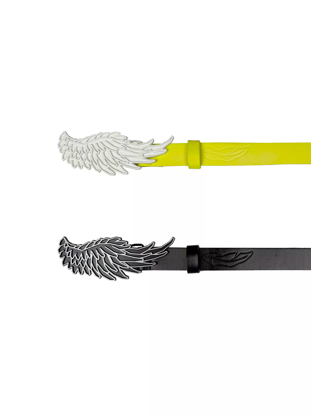 CHAI Wing Alloy Engraved Leather Belt – Yellow
