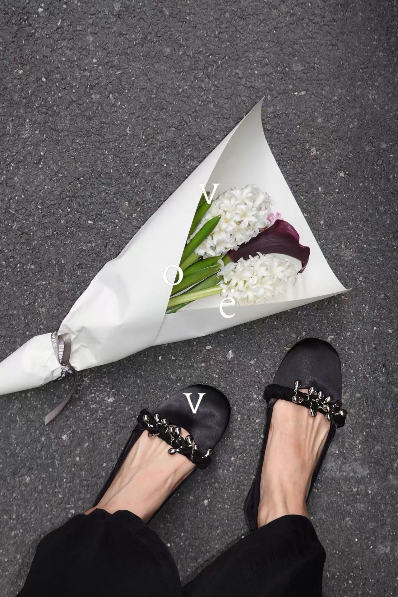 Black Silk Ballet Flats