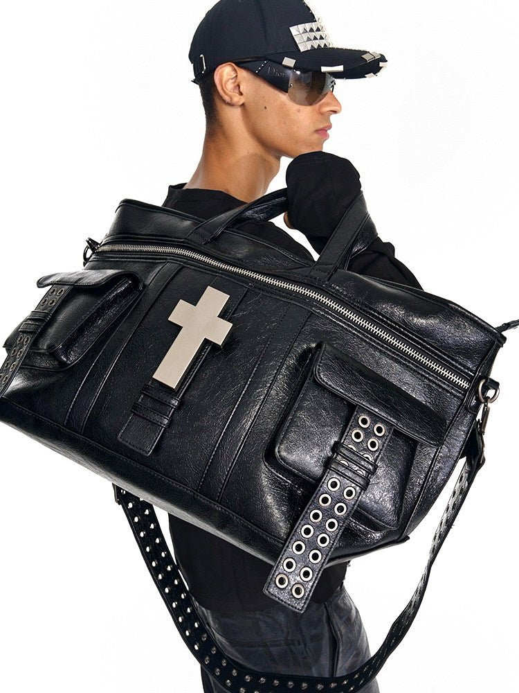 Convertible Cross Cracked Leather Tote & Crossbody Bag