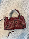 Studded Crinkle Leather Motorcycle Tote City Bag