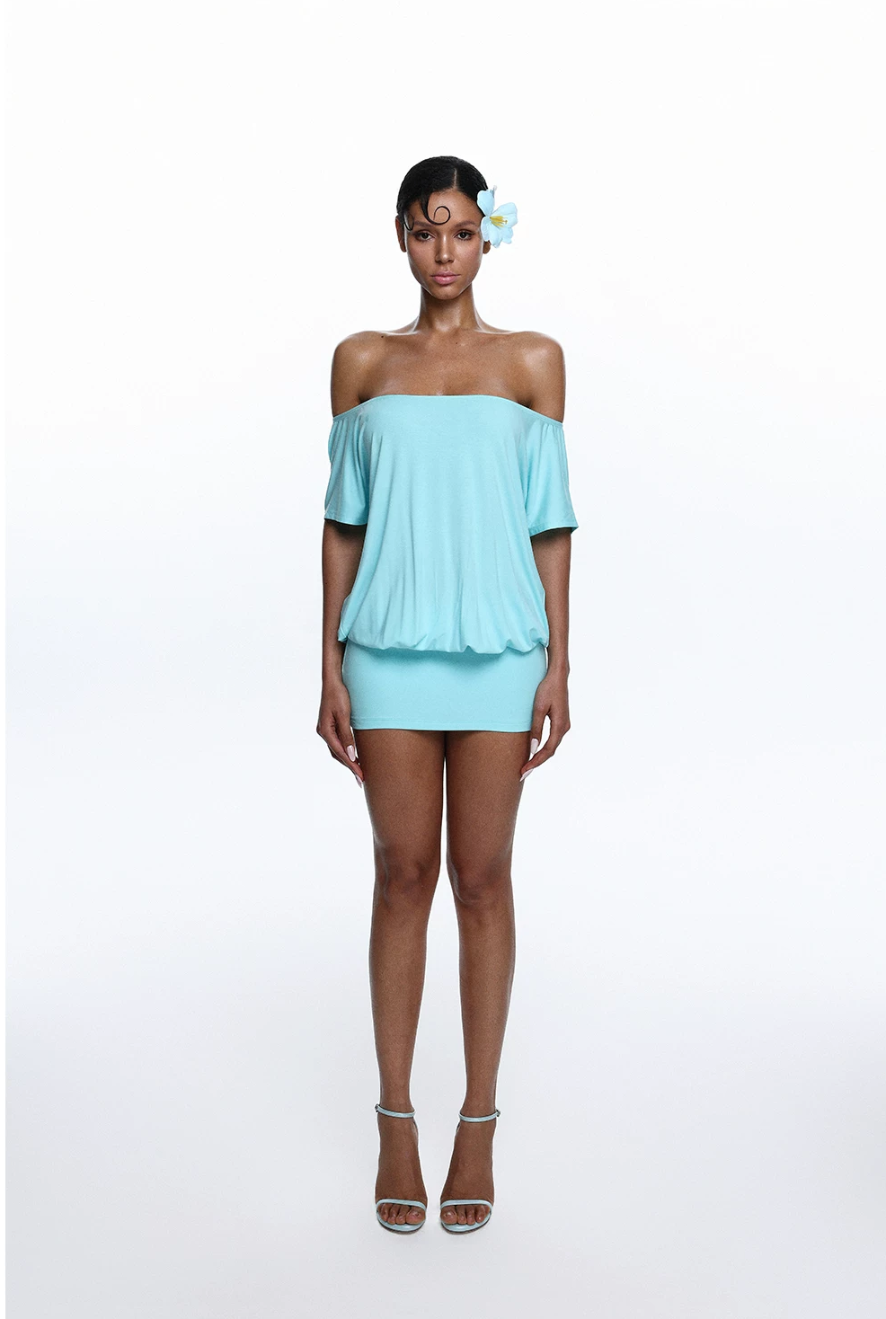 Teal Off-Shoulder Backless Dress