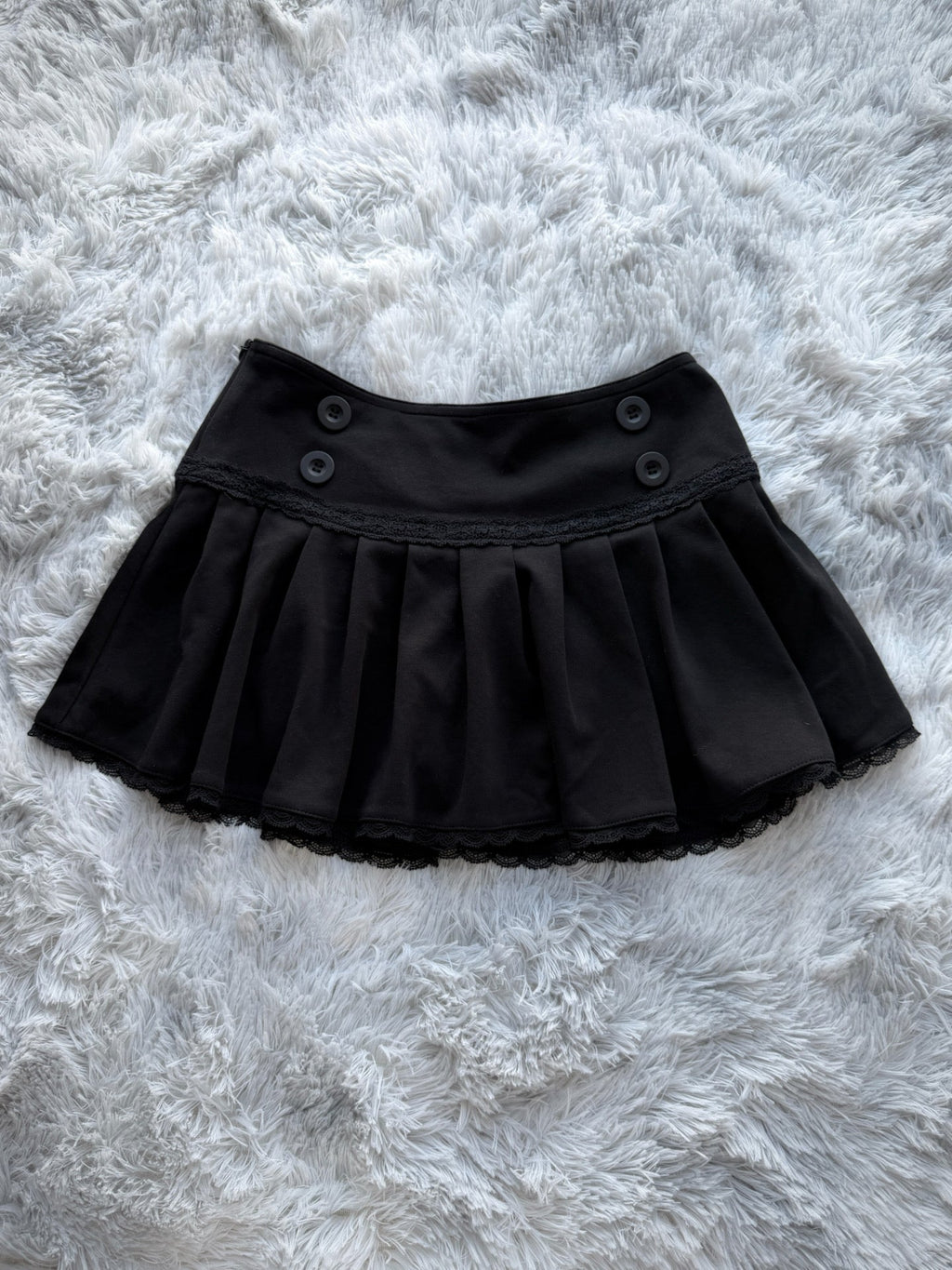 Ruffled Lace Button A-Line Mini Skirt with Built-In Shorts