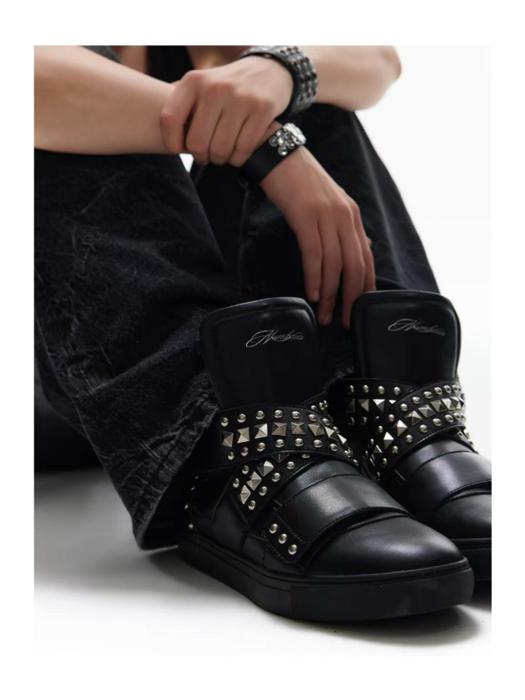 High-Top Studded Sneakers – Punk Metal-Stud Streetwear Shoes