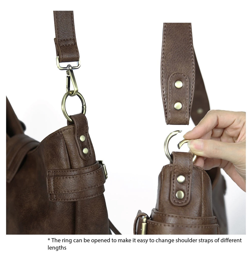 Vintage Textured Half-Moon Leather Bag
