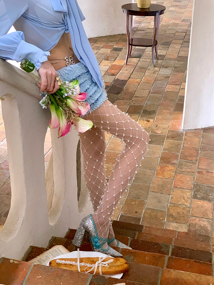 Bead Decorated Fishnet Tights