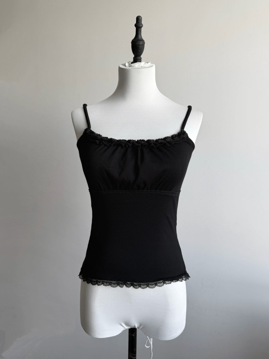 Black Rose Lace Cami Top – Slim Ribbed Dark Coquette