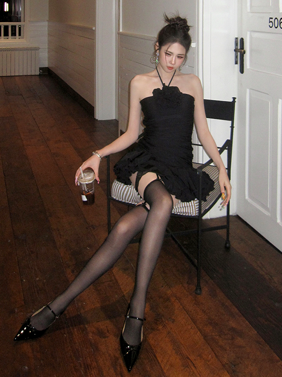 White/Black/Grey Lace Trim Suspender Tights