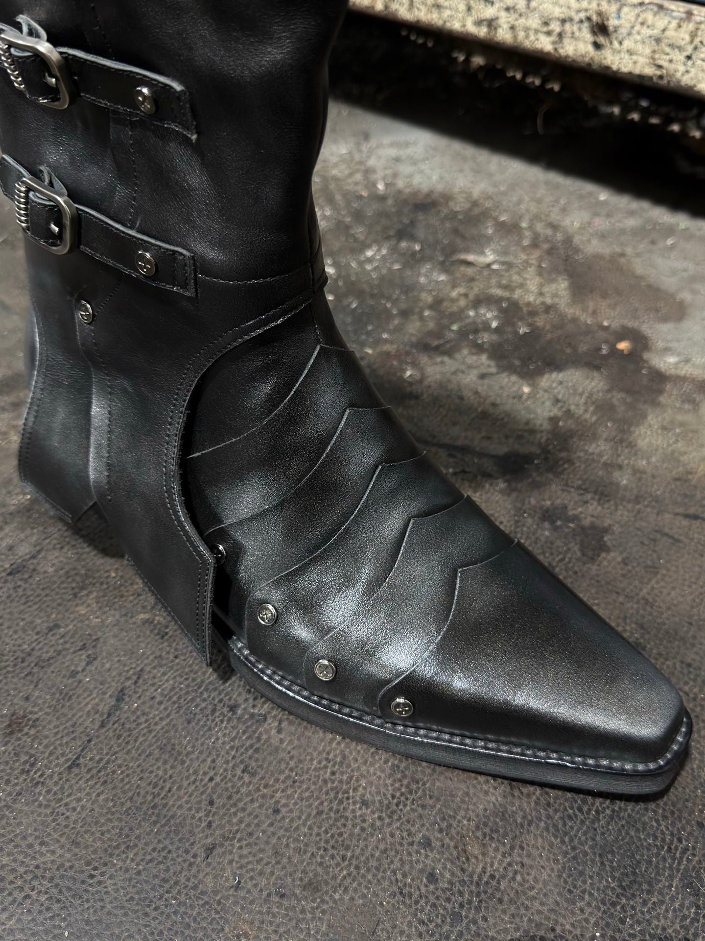 Rivet Buckle Mid-Calf Boots