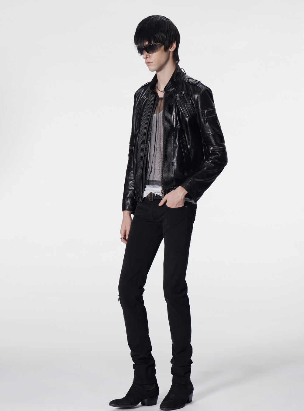 Panelled moto PU jacket styled