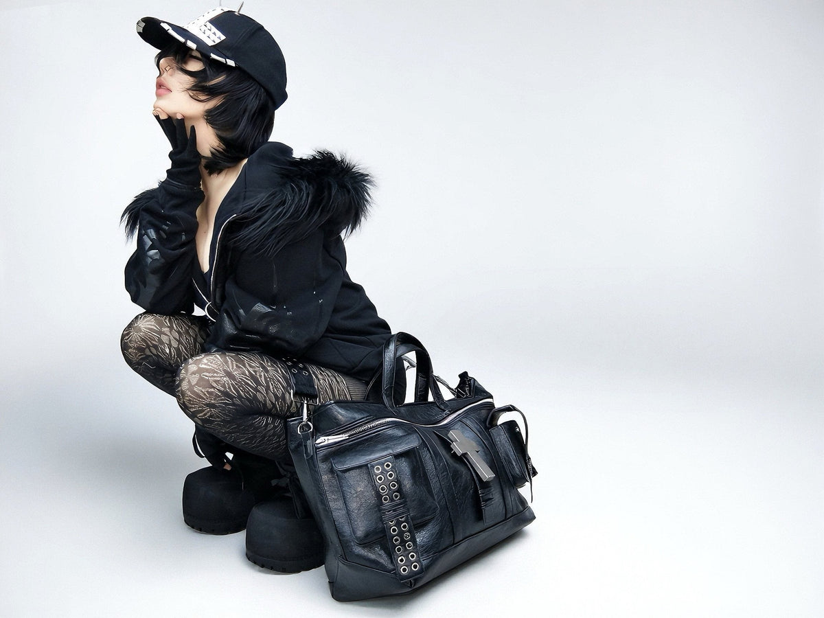 Convertible Cross Cracked Leather Tote & Crossbody Bag