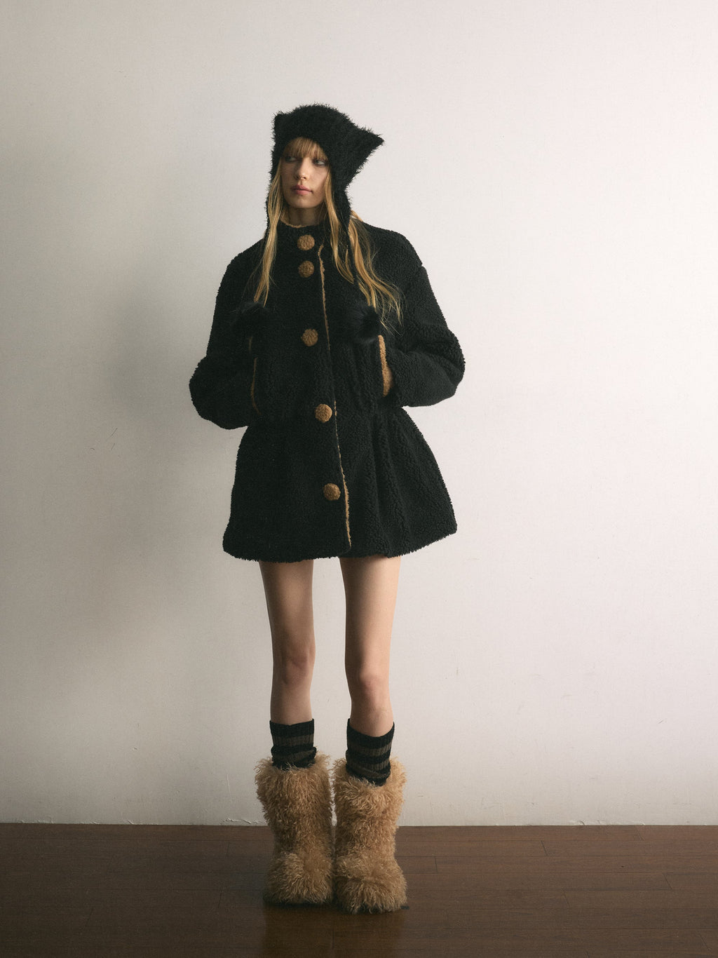 [A001118]Lilith’s Daily Vintage Cute Black Faux Fur Coat