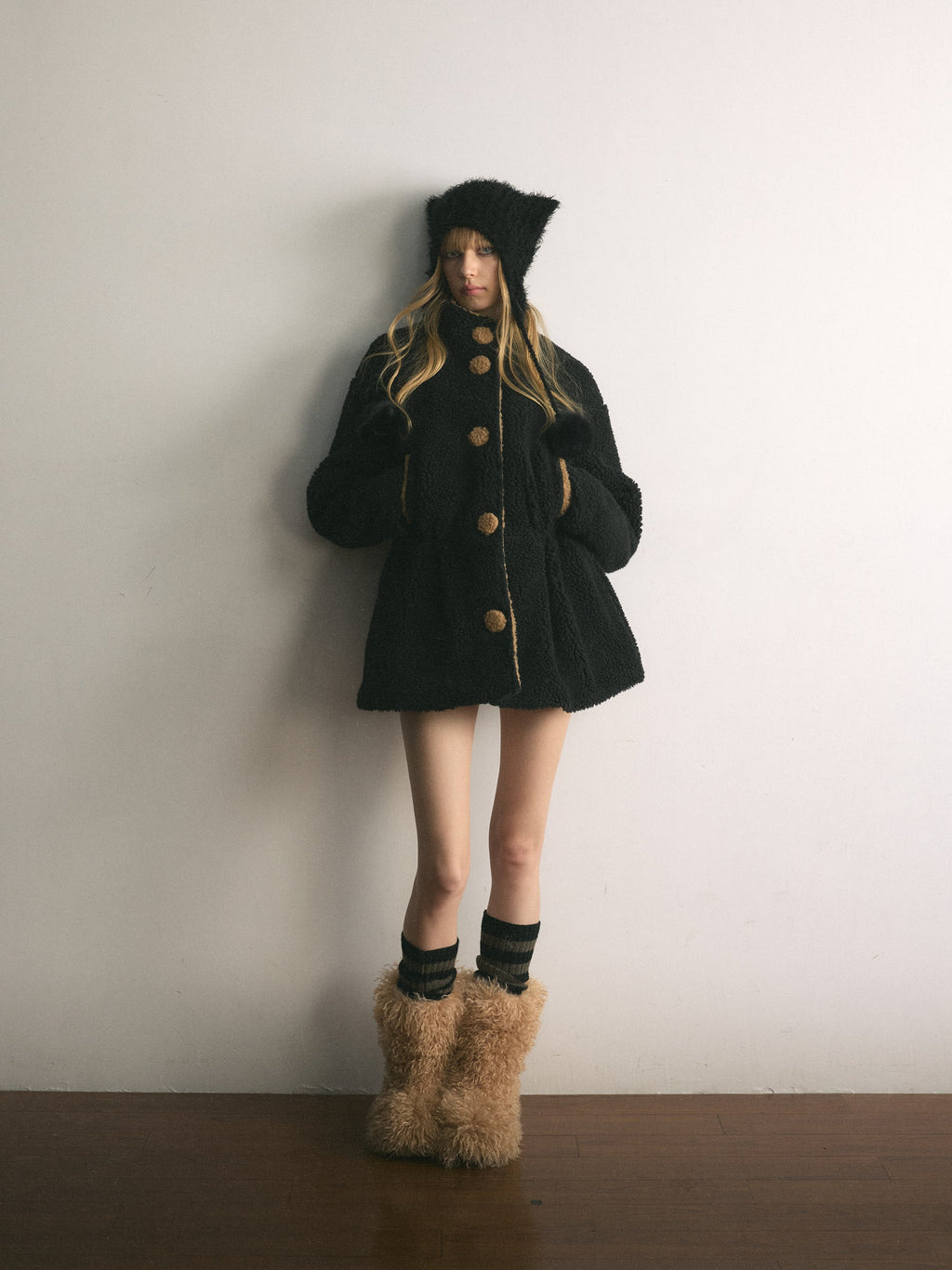 [A001118]Lilith’s Daily Vintage Cute Black Faux Fur Coat