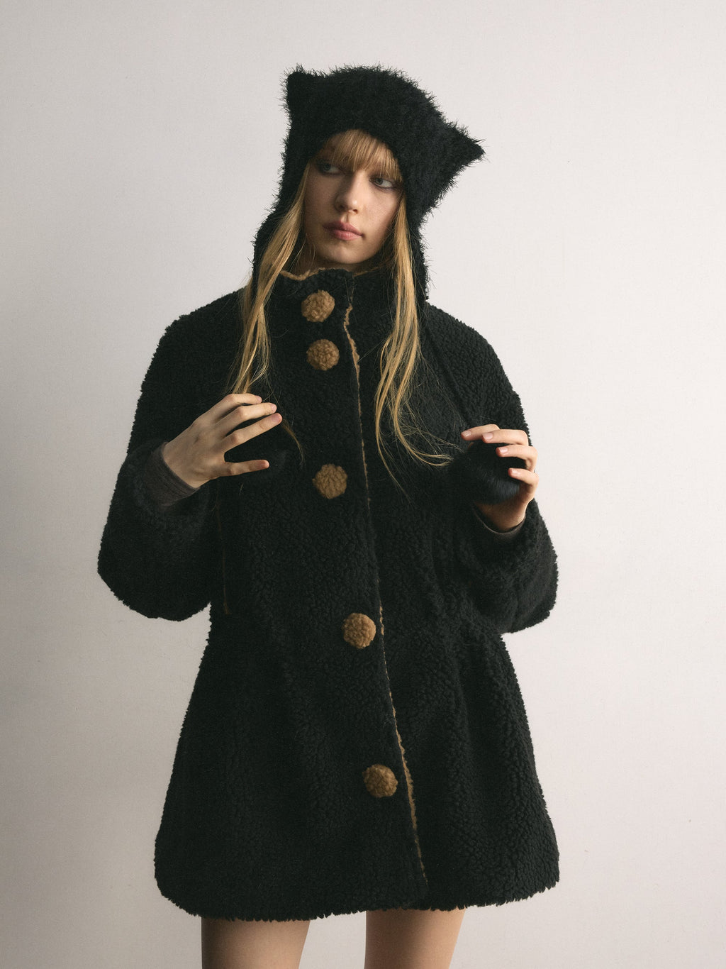 [A001118]Lilith’s Daily Vintage Cute Black Faux Fur Coat