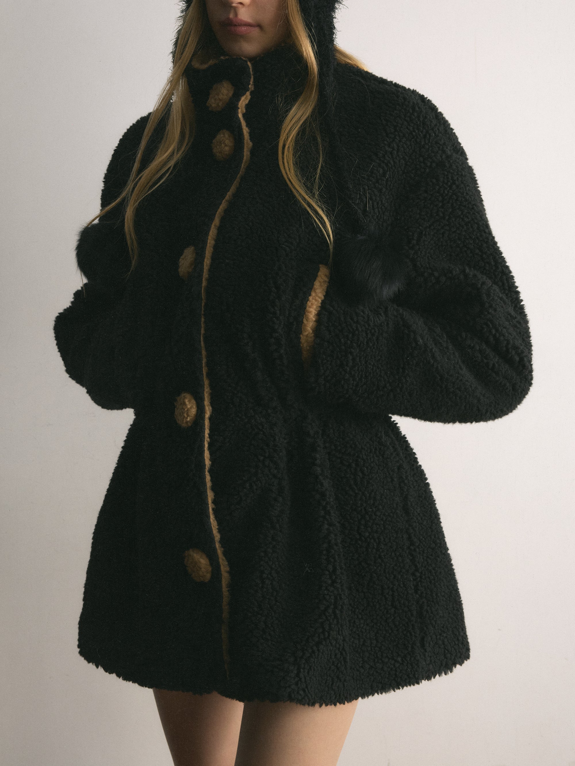[A001118]Lilith’s Daily Vintage Cute Black Faux Fur Coat