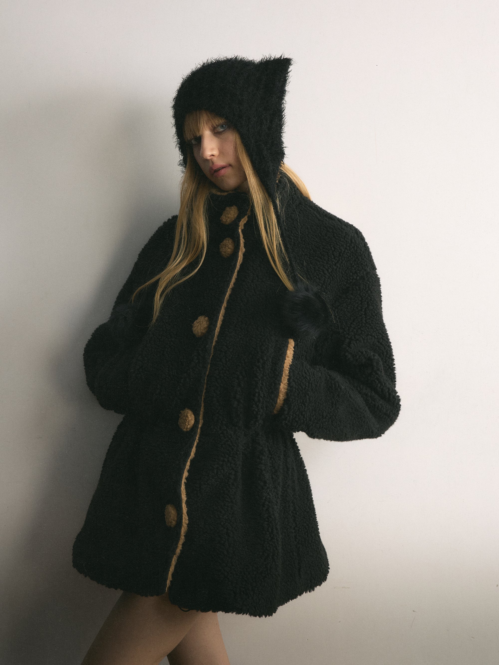 [A001118]Lilith’s Daily Vintage Cute Black Faux Fur Coat