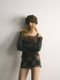 [A001120]Eclectic Mix Plaid Patchwork Mini Skirt