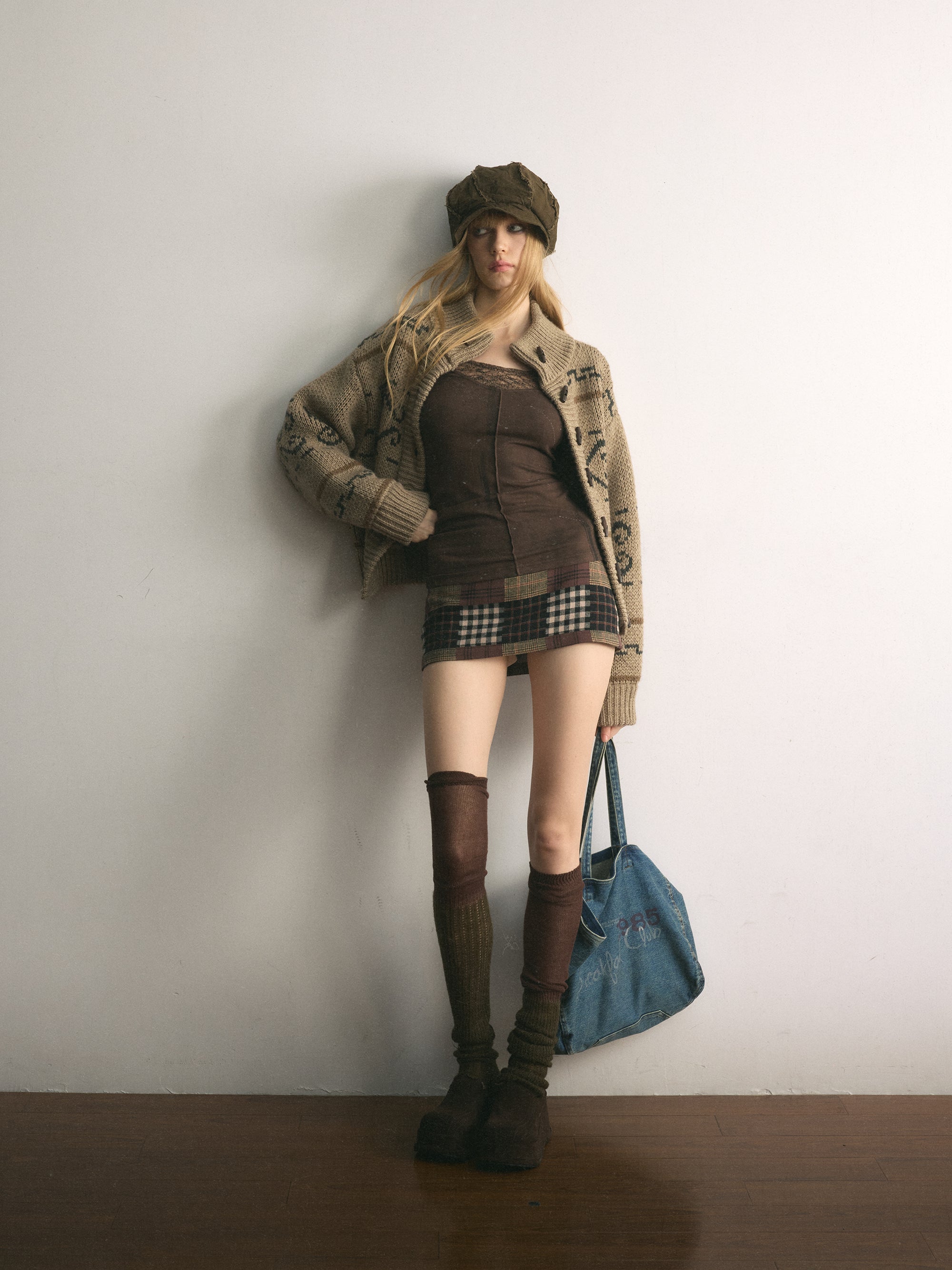 [A001120]Eclectic Mix Plaid Patchwork Mini Skirt