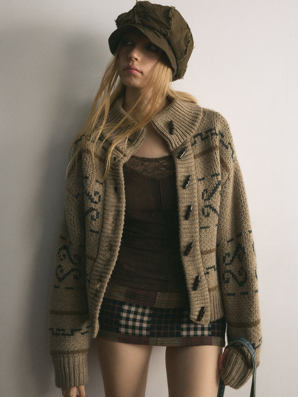 [A001121]Sweater Weather Vintage Cat Fair Isle Knit Cardigan