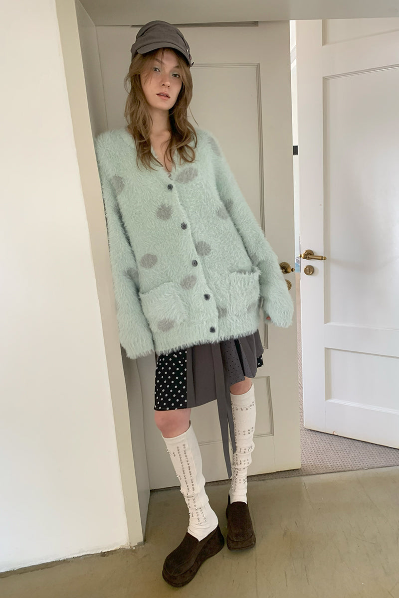 [A001200]Early Spring Mint Green Polka Dot Sweater