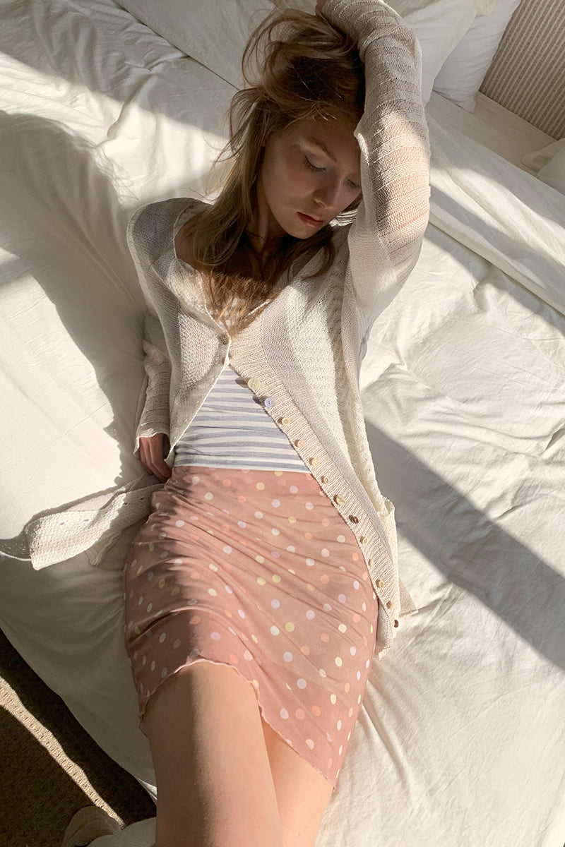 [A001207]Citrus Crush Colorful Polka Dot Midi Skirt