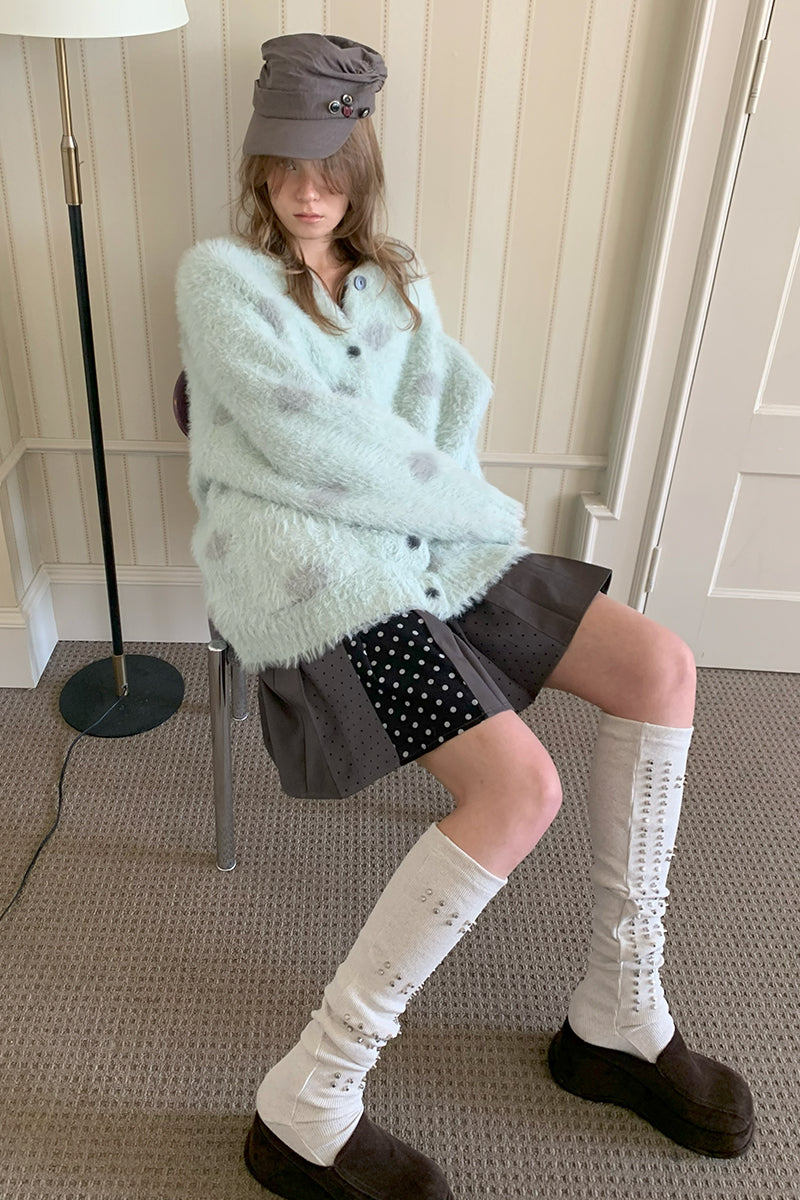 [A001200]Early Spring Mint Green Polka Dot Sweater