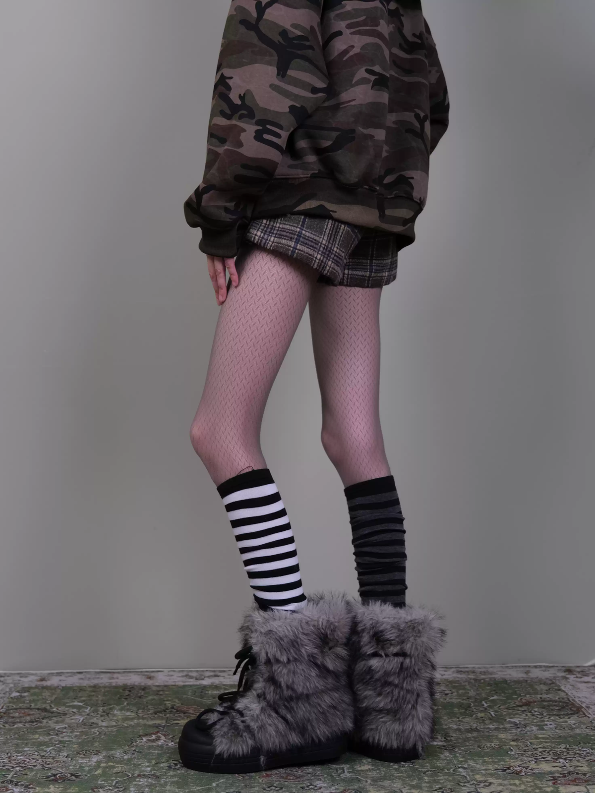 Striped Calf Socks - Black & White Subculture Y2K Mid-Calf Socks
