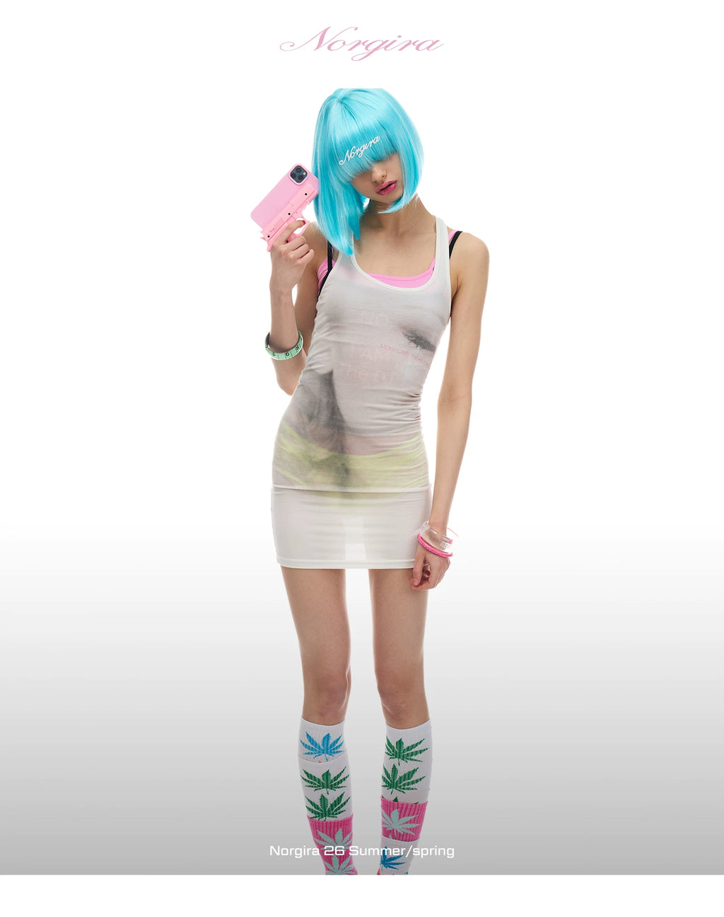 NORGIRA | Crying Euro Woman All-Over Print Sheer Tank Dress