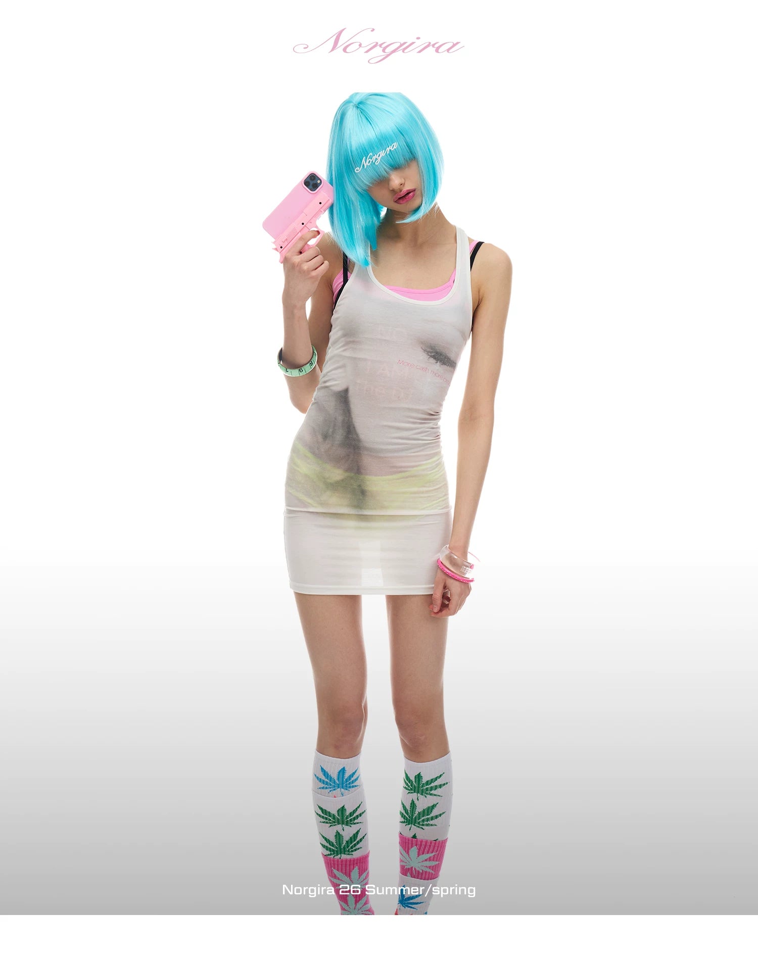 NORGIRA | Crying Euro Woman All-Over Print Sheer Tank Dress