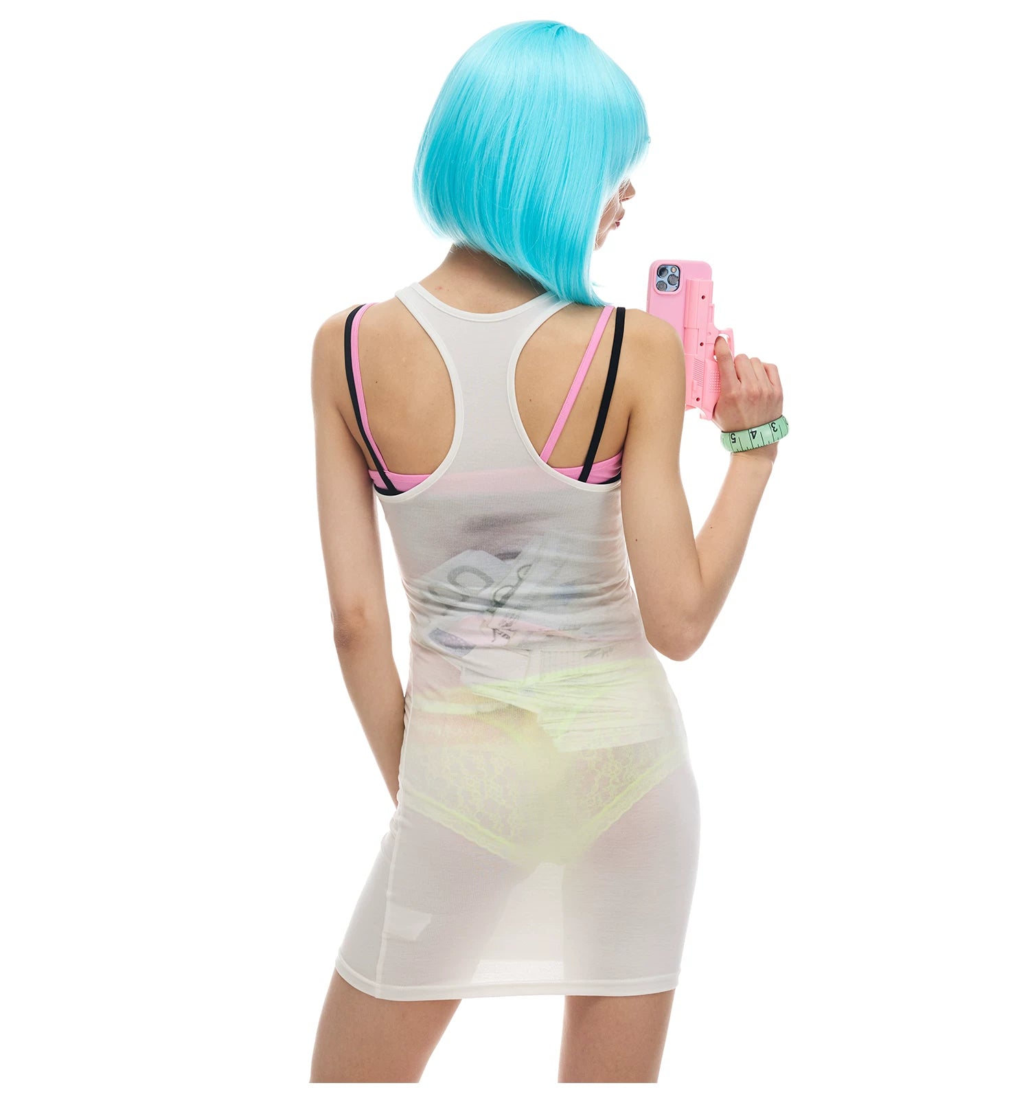 NORGIRA | Crying Euro Woman All-Over Print Sheer Tank Dress