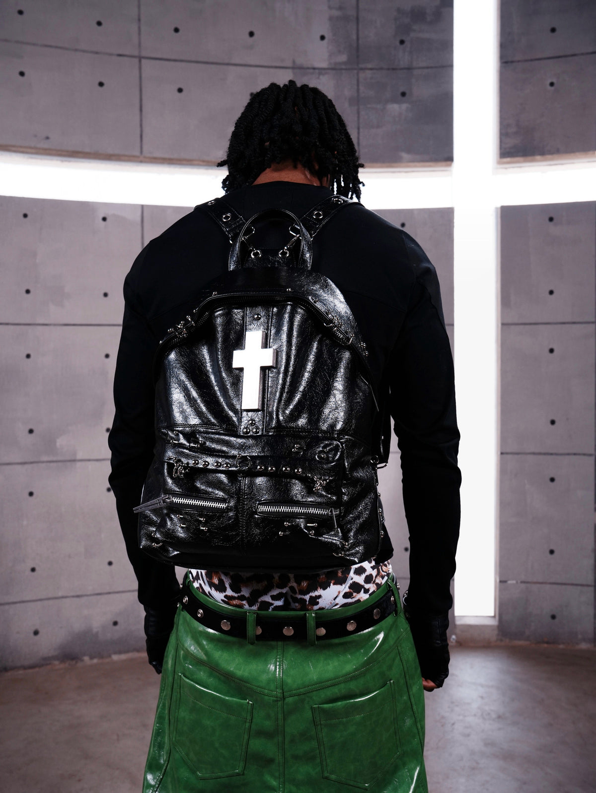 Gothic Cross Cracked Leather Backpack