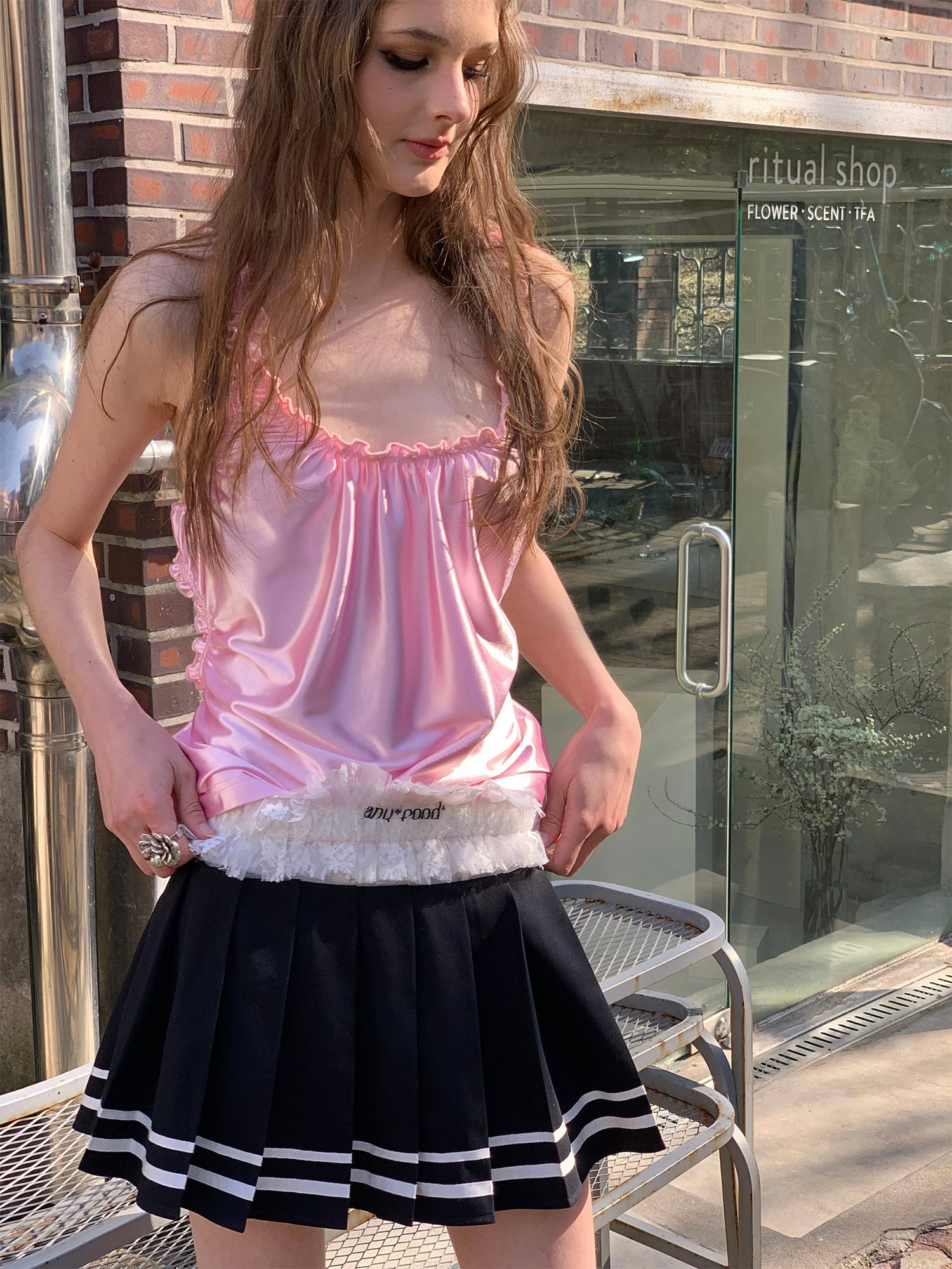 [F0092]Navy style pleated skirt