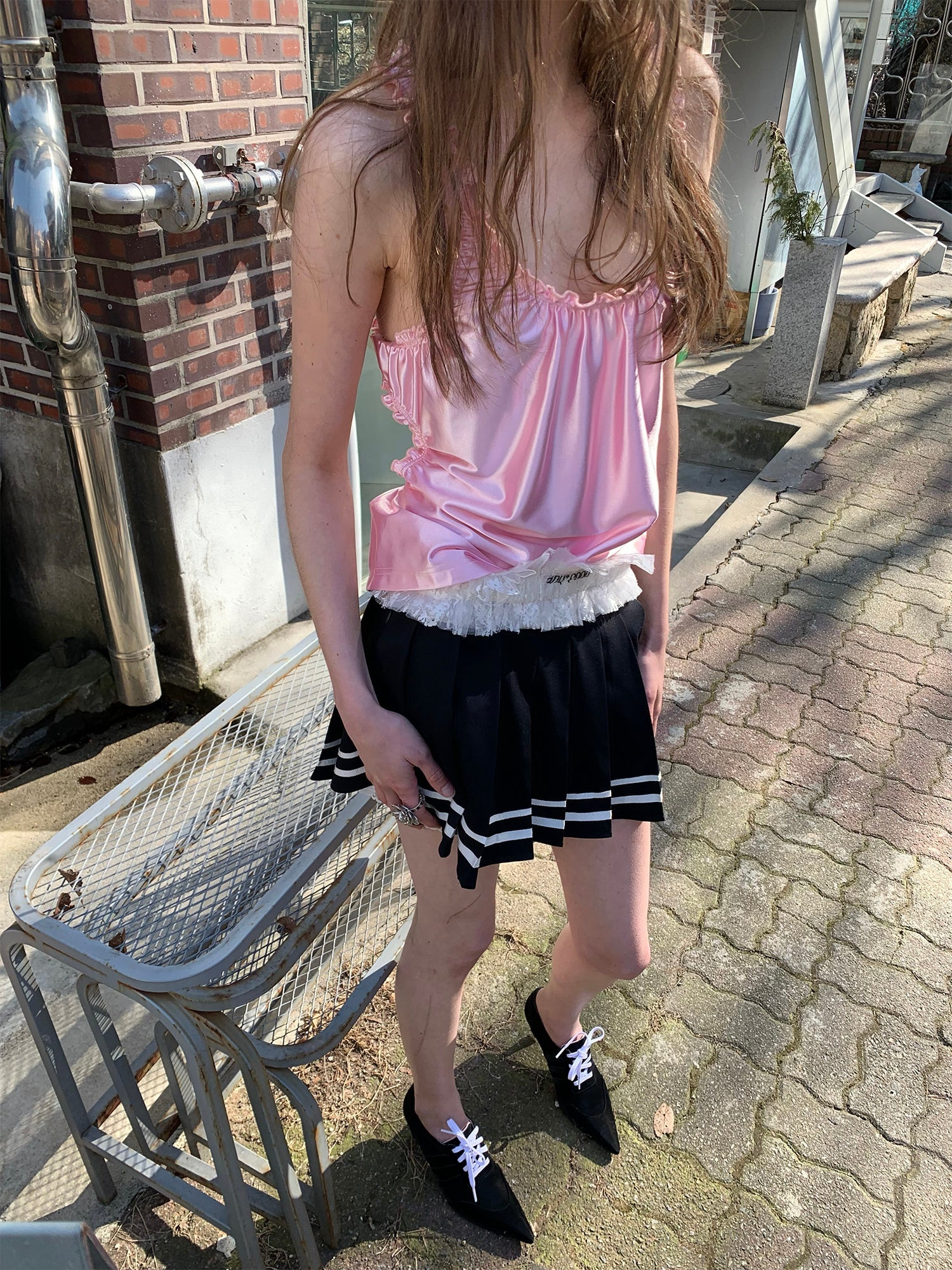 [F0092]Navy style pleated skirt