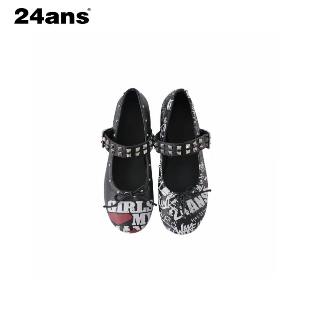 24ANS STUDDED GRAFFITI MARY JANE BALLET FLATS