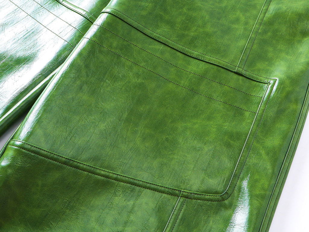 Green Liquid Leather Wide-Leg Pants