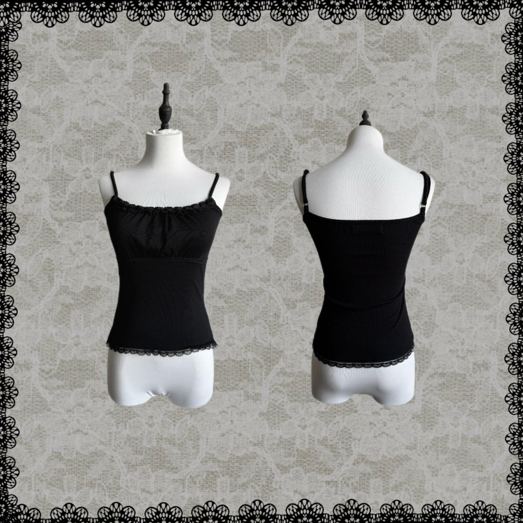 Black Rose Lace Cami Top – Slim Ribbed Dark Coquette