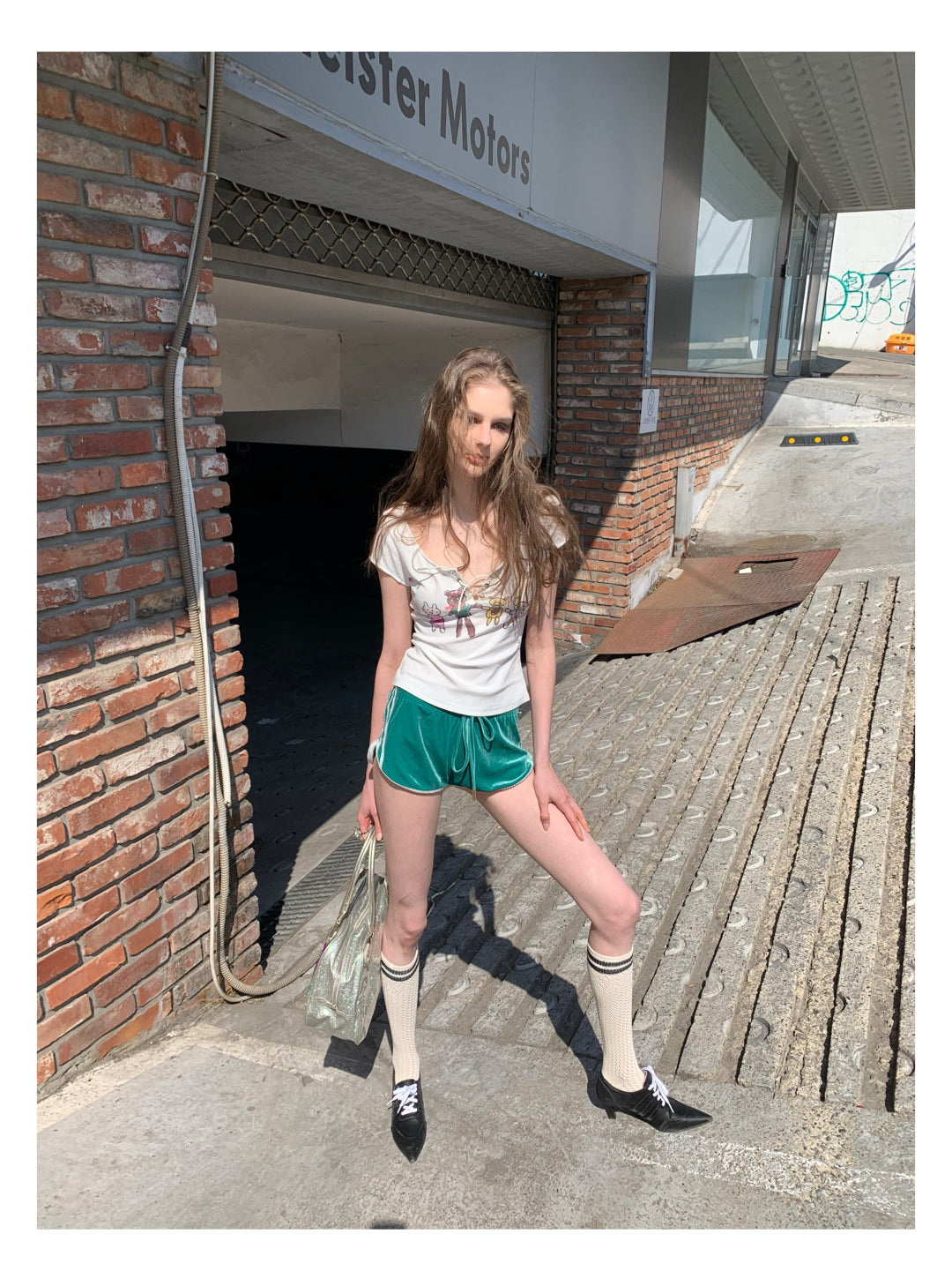 [F00107]Green Vintage Velvet Shorts