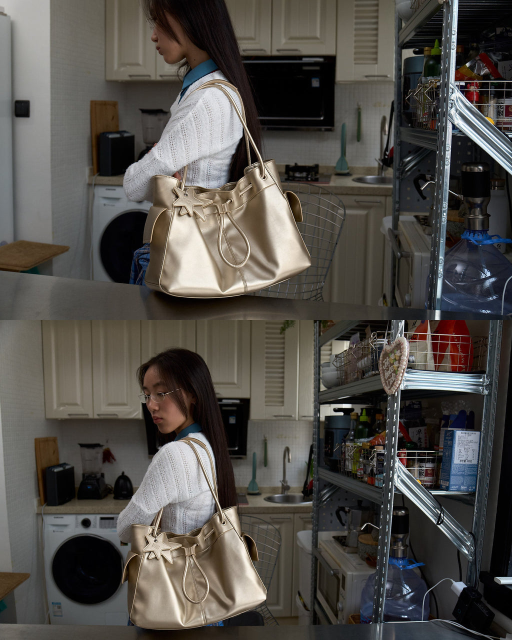 Cozy Drawstring Bag champagne large detail image
